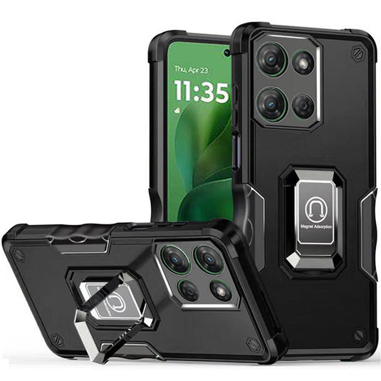 For Motorola Moto G Power 5G 2025 OPTIMUM Magnetic Ring Stand Hybrid Case Cover - Black