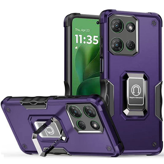 For Motorola Moto G Power 5G 2025 OPTIMUM Magnetic Ring Stand Hybrid Case Cover - Dark Purple