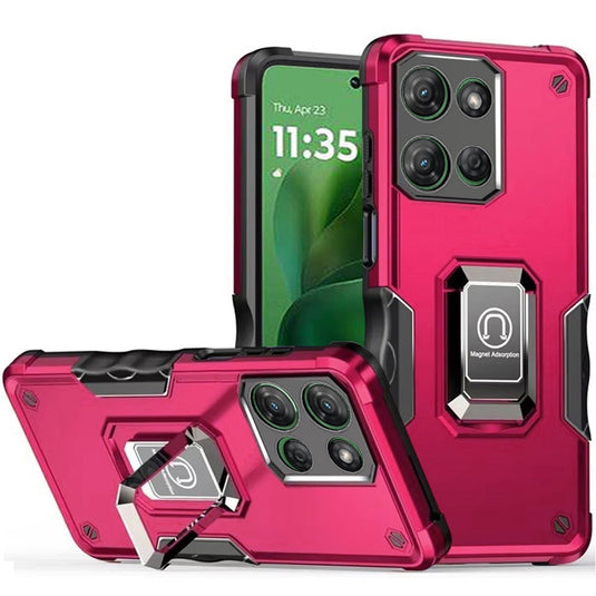 For Motorola Moto G Power 5G 2025 OPTIMUM Magnetic Ring Stand Hybrid Case Cover - Hot Pink