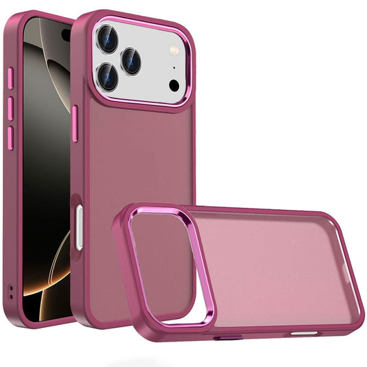 For iPhone 17 Pro Max Polished Oil Thick Acrylic Metal Button Hybrid Case Cover - Burgundy