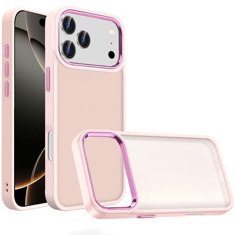 Load image into Gallery viewer, For iPhone 17 Pro Max Polished Oil Thick Acrylic Metal Button Hybrid Case Cover - Light Pink
