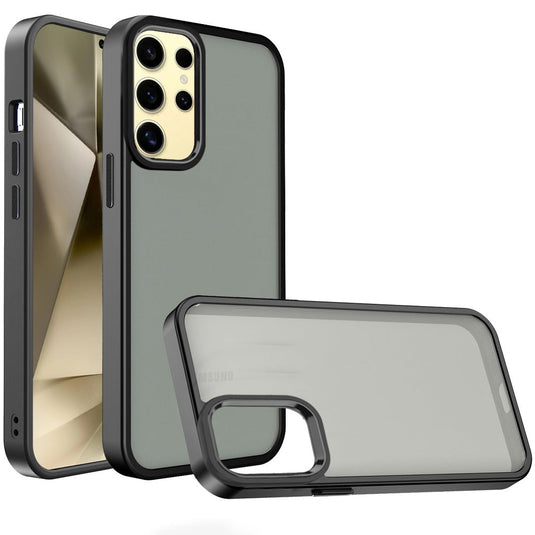 For Samsung Galaxy s24 Ultra Polished Oil Thick Acrylic Metal Button Hybrid Case Cover - Black