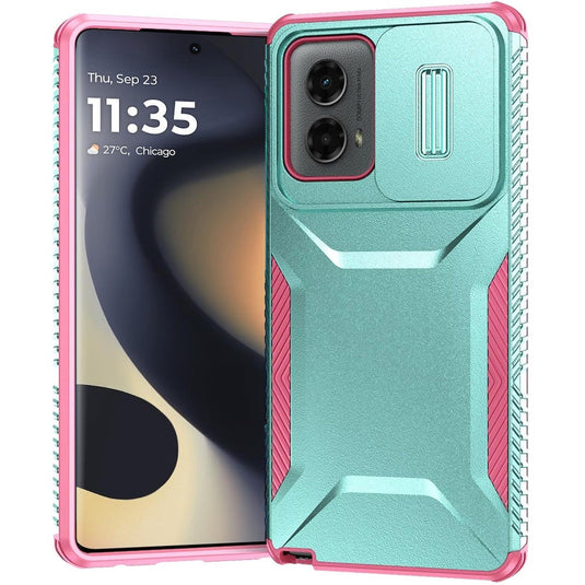 For Motorola Edge 2024 Ultimate U Design Hybrid with Camera Window Covering - Teal+Pink