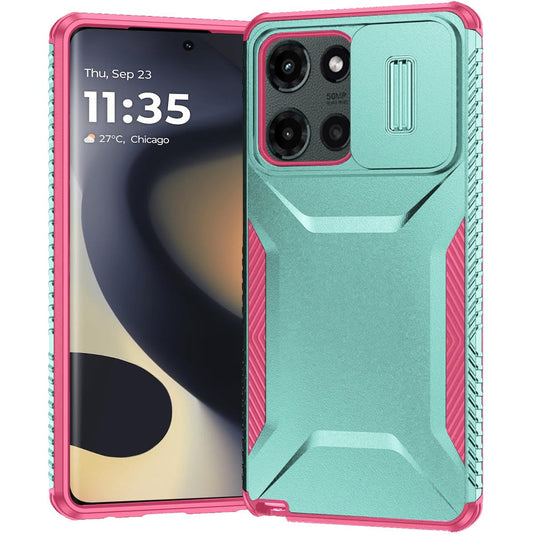 For Motorola Edge 2025 Ultimate U Design Hybrid with Camera Window Covering - Teal+Hot Pink