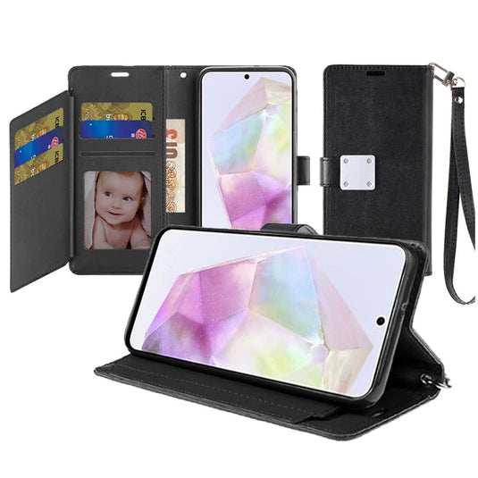 For Samsung Galaxy A36 Wallet ID Card Holder Case Cover - Black