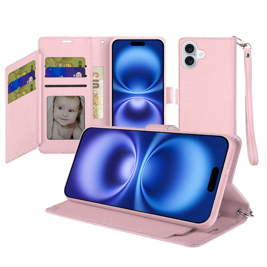 For iPhone 17 Wallet ID Card Holder Case Cover - Rose Gold