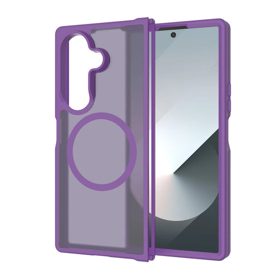 For Samsung Z Fold 7 [Magnetic Circle] Smooth Safe Matte Feel Hybrid Case - Dark Purple