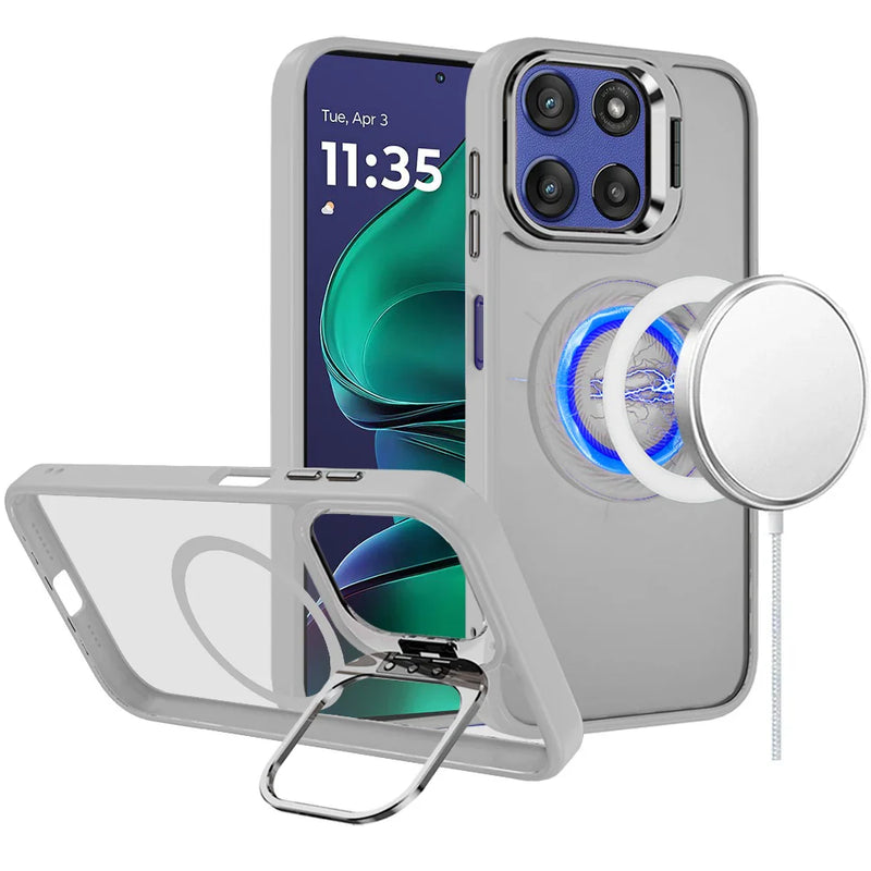 Load image into Gallery viewer, For Moto G Stylus 5G 2025 Fearless Tough HQ Metallic Hybrid with Camera Ring Stand [Magnetic Circle] Case - Clear
