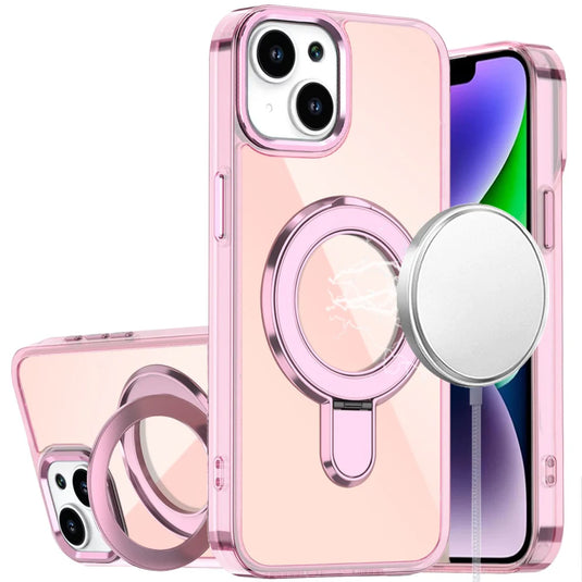 For iPhone 13/14 CHROME HQ Rotational Magnetic Ring Hybrid - Light Pink