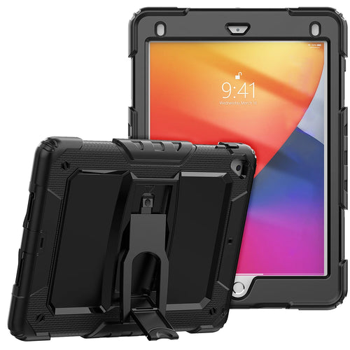 For Apple iPad Air 11 (M3) 2025 / Air 11inch 2024 Heavy Duty Full Body Rugged Tablet Kickstand Case Cover - Black/Black