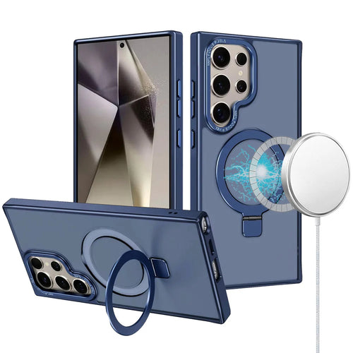 For Samsung s25 Ultra Metal Chrome Kickstand [Magnetic Circle] Shockproof Matching Camera Hybrid - Navy Blue