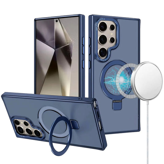 For Samsung s25 Ultra Metal Chrome Kickstand [Magnetic Circle] Shockproof Matching Camera Hybrid - Navy Blue
