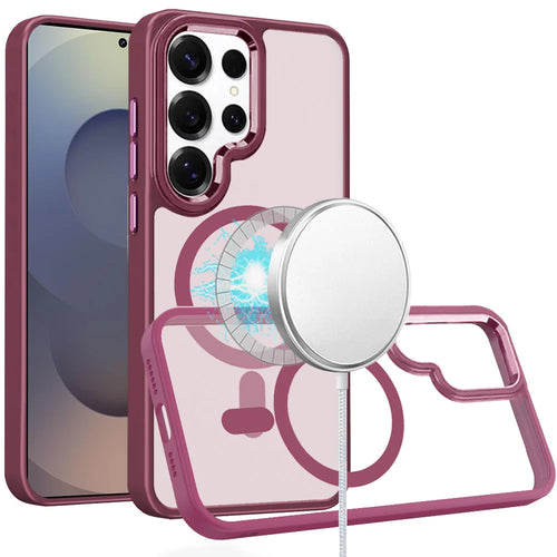 For Samsung s25 Ultra Greatest Clear Acrylic Thick Metal Button Hybrid - Burgundy