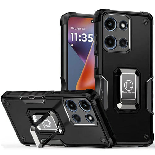 For Motorola Moto G 5G 2025 OPTIMUM Magnetic Ring Stand Hybrid Case Cover - Black
