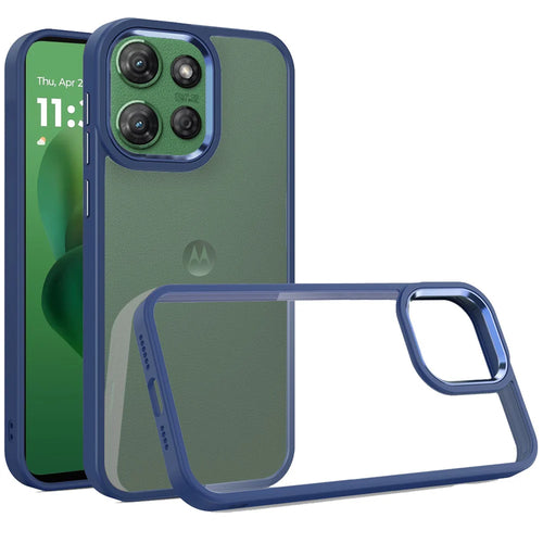 For Motorola Moto G Power 5G 2025 Finest Transparent Thick Acrylic Hybrid Metal Buttons Cover Case - Blue