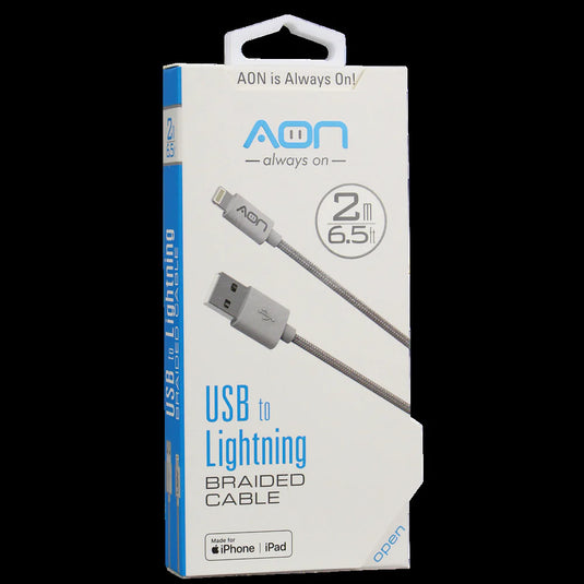AON USB to Lightning MFI 6.5FT/2M BRAIDED NYLON FIBER - WHITE - (AO-CB-1001) (LANE C2 AON#5)