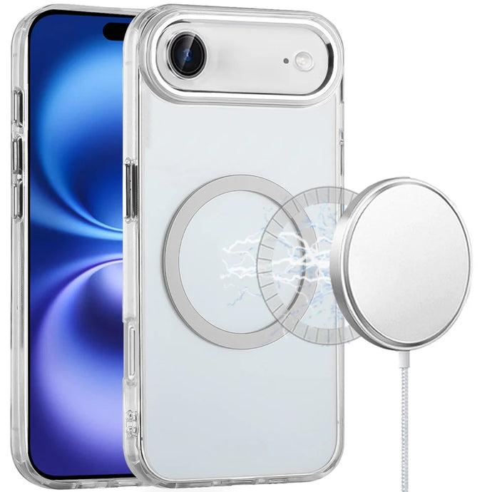 For iPhone 17 Air Magnetic Circle Ring Transparent Premium Acrylic with Metal Buttons & Camera Raised Lip - Clear