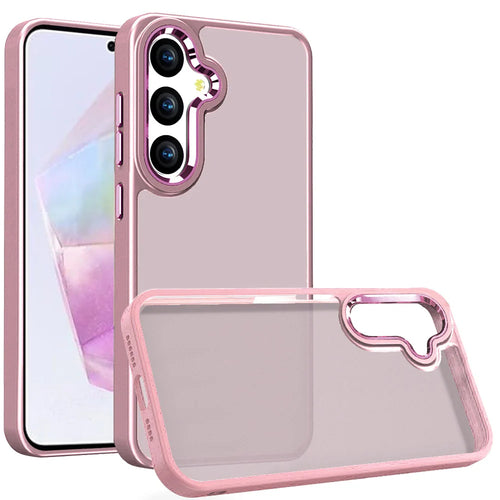 For Samsung Galaxy A36 Polished Oil Thick Acrylic Metal Button Hybrid Case Cover - Light Pink