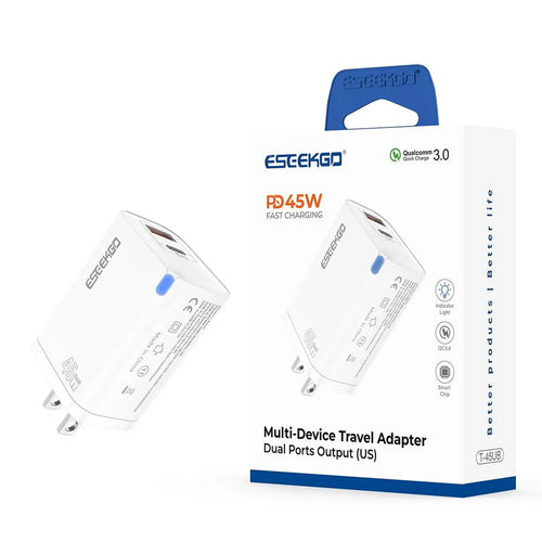 ESEEKGO T-45UB QC3.0 GaN PD45W Dual Ports Wall Travel Charger (LANE B10 ESEEK#22)