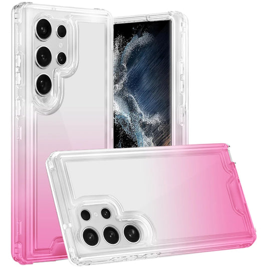 For Samsung S23 Ultra 3in1 Two Tone Shockproof Transparent Hybrid Case - Clear + Pink