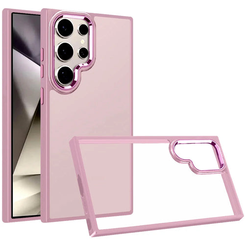 For Samsung s25 Ultra Polished Oil Thick Acrylic Metal Button Hybrid Case Cover - Light Pink