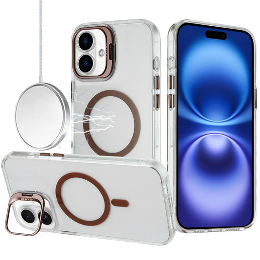 For iPhone 17 Transparent HQ Hybrid with Metallic Camera Stand Magnetic Ring Case - Desert Gold