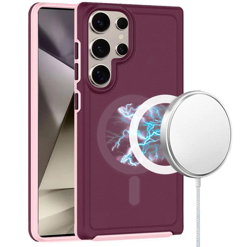 For Samsung s25 Ultra Magnetic Ring Circle Guard Fused Ultimate Hybrid Case - Burgundy