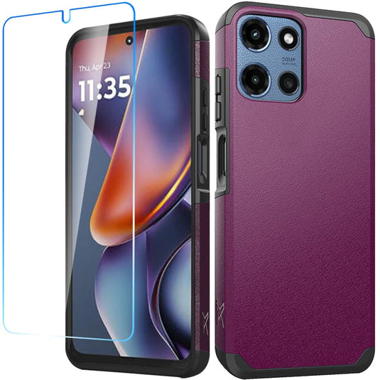 For Motorola Moto G 5G 2025 Tough Strong Hybrid Case Cover + Tempered Glass - Dark Purple