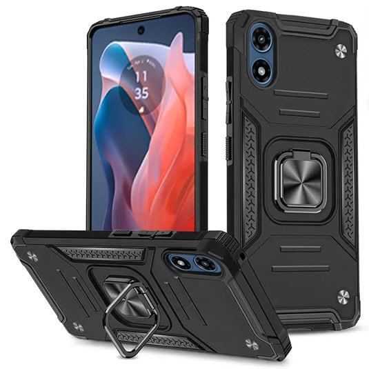 For Motorola Moto G Play 2024 Robust Magnetic Kickstand Hybrid Case Cover - Black