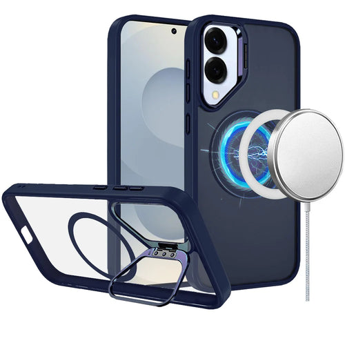For Samsung Galaxy s25 Edge Fearless Tough HQ Metallic Hybrid with Camera Ring Stand [Magnetic Circle] Case - Navy Blue