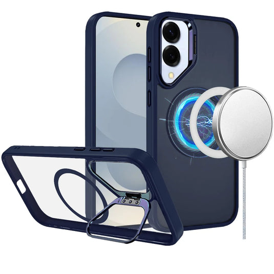 For Samsung Galaxy s25 Edge Fearless Tough HQ Metallic Hybrid with Camera Ring Stand [Magnetic Circle] Case - Navy Blue