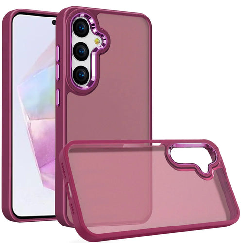 For Samsung Galaxy A36 Polished Oil Thick Acrylic Metal Button Hybrid Case Cover - Burgundy