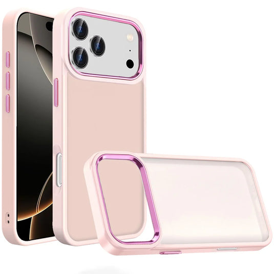 For iPhone 17 Pro Max Polished Oil Thick Acrylic Metal Button Hybrid Case Cover - Light Pink