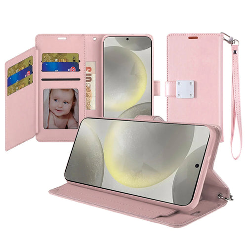For Samsung s25 Plus/s24 Plus Wallet ID Card Holder Case Cover - Rose Gold