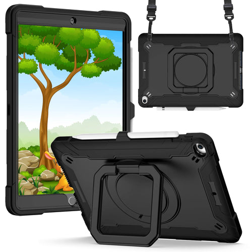 For Apple iPad Air 11 (M3) 2025 / Air 11inch 2024 Tablet Tough Hybrid Rotating 360 Degree Kickstand - Black+Black