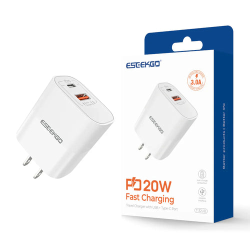 ESEEKGO T-32UB Fireproof PC Wall Charger Travel Adapter (20W / US / 2 Ports)