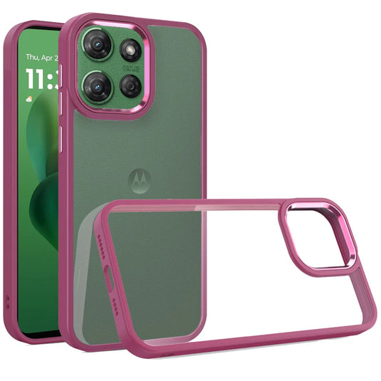 For Motorola Moto G Power 5G 2025 Finest Transparent Thick Acrylic Hybrid Metal Buttons Cover Case - Burgundy