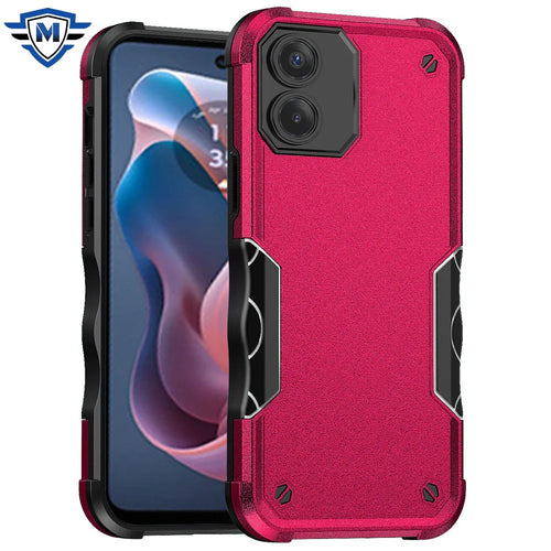 For Motorola Moto G Play 2024 METKASE Exquisite Tough Shockproof Hybrid Case Cover in Premium Slide-Out Package - Hot Pink
