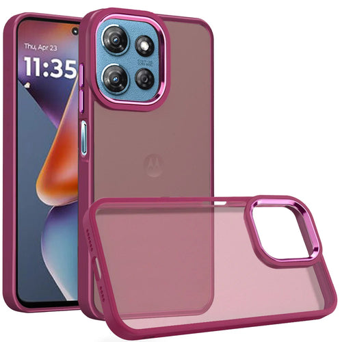 For Motorola Moto G 5G 2025 Polished Oil Thick Acrylic Metal Button Hybrid Case Cover - Burgundy