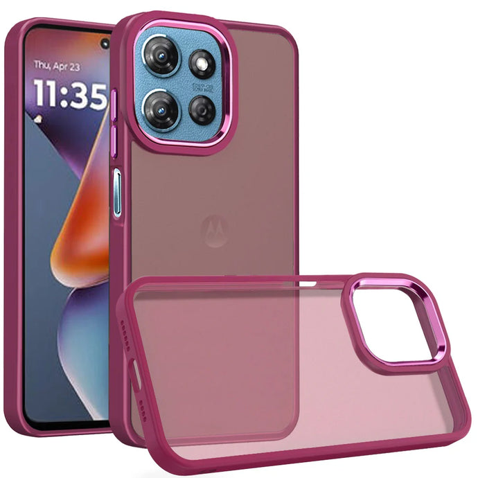 For Motorola Moto G 5G 2025 Polished Oil Thick Acrylic Metal Button Hybrid Case Cover - Burgundy