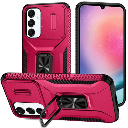 For Samsung Galaxy A26 Complete Magnetic Metal Ring Stand Camera Protection Hybrid - Hot Pink