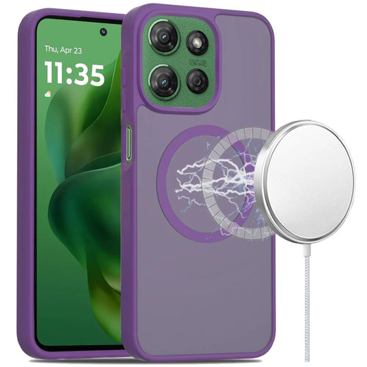 For Motorola Moto G Power 5G 2025 [Magnetic Circle] Smooth Safe Matte Feel Hybrid Case - Dark Purple