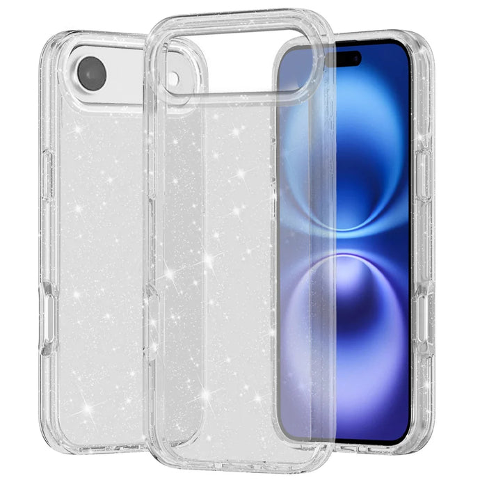 For iPhone 17 Air Glitter Ultra Thick 3mm Transparent Hybrid Case Cover - Clear