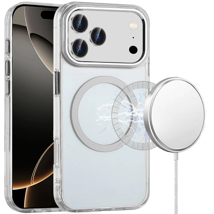 For iPhone 17 Pro Magnetic Circle Ring Transparent Premium Acrylic with Metal Buttons & Camera Raised Lip - Clear