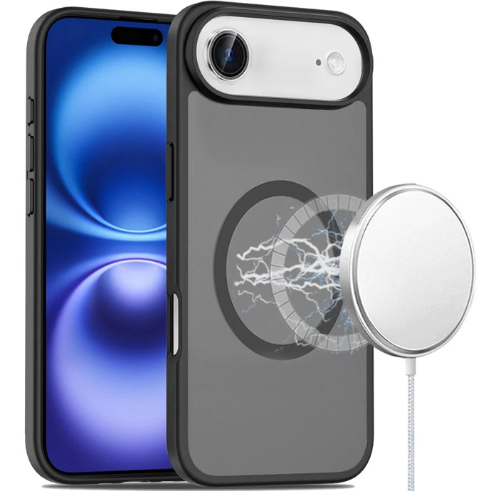 For iPhone 17 Air [Magnetic Circle] Smooth Safe Matte Feel Hybrid Case - Black