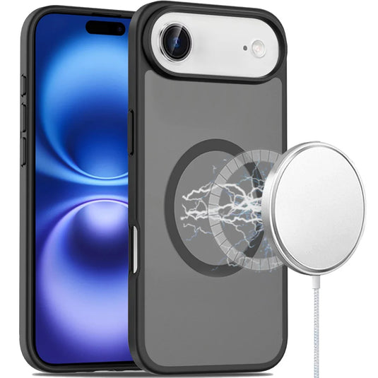For iPhone 17 Air [Magnetic Circle] Smooth Safe Matte Feel Hybrid Case - Black