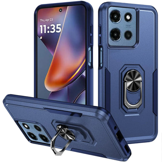 For Motorola Moto G 5G 2025 Tough Hybrid With Ring Stand Case - Dark Blue