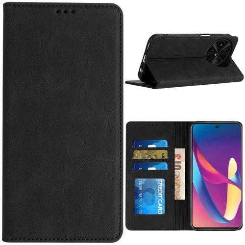 For TCL 50 XL 5G Wallet Premium PU Vegan Leather ID Card Money Holder with Magnetic Closure - Black