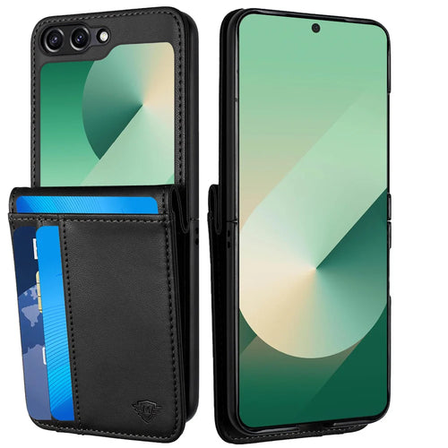For Samsung Z Flip 7 Card Slot Wallet Holder Case Cover - Black