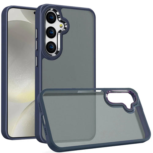 For Samsung s25/s24 Polished Oil Thick Acrylic Metal Button Hybrid Case Cover - Dark Blue